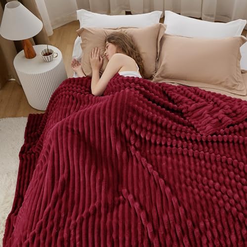 Bedsure Soft Queen Size Blanket for Bed Deep Red 90"x90" - Image 4