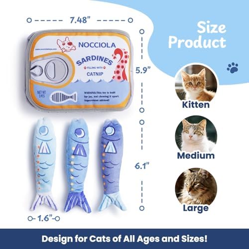 Nocciola Sardines Catnip Toys for Indoor Cats - 3 Pack Cat Toys Fish with Pouch, Cat Nip Toys Cat Kicker Toy with Crinkle Paper, Interactive Cat Toy for Kitten Enrichment, Cat Gifts - Image 6