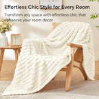 BEDELITE 3D Checked Cream Fleece Twin Throw Blanket for Bed, 60x80 Inch - Image 4