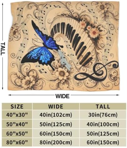 Piano Butterfly Blanket Music Lover Throw Stuff Gifts 50"x40" - Image 3