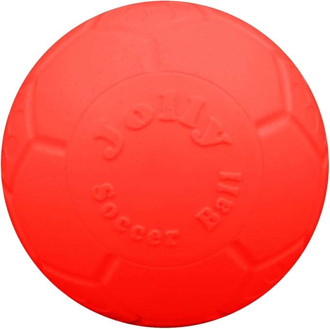 Jolly Pets Large Soccer Ball Floating-Bouncing Dog Toy, 8 inch Diameter, Orange | Large 8 inch durable dog soccer ball for dogs 60 to 90 lbs, won't deflate when punctured, floats for water play, made in USA