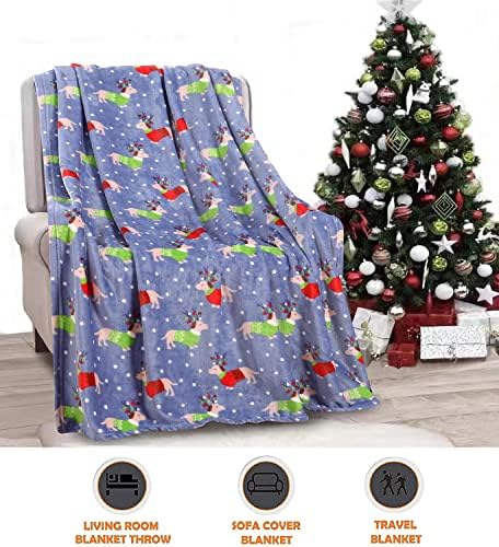 Elegant Comfort Luxury Velvet Super Soft Christmas Prints Fleece Blanket-Holiday Theme Home Décor Fuzzy Warm and Cozy Throws for Winter Bedding, Couch and Gift, 50 x 60 inch, Dogs in Sweater - Image 2