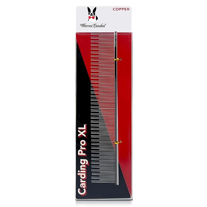 Warren London Carding Pro XL Comb 9in | Copper Grooming Comb with Dual-Length Teeth | Removes Undercoat, Loose Fur, and Dander | Groom like a Professional
