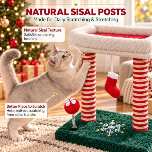 Christmas Cat Tree with Bed and Scratching Post for Indoor Cats - Image 4