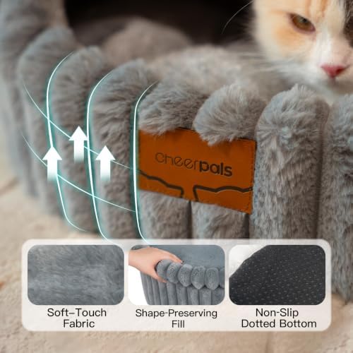 CHEERPALS Cloud Cat Cave Bed for Indoor Cats Hooded Bed with Zipper((Grey) - Image 4