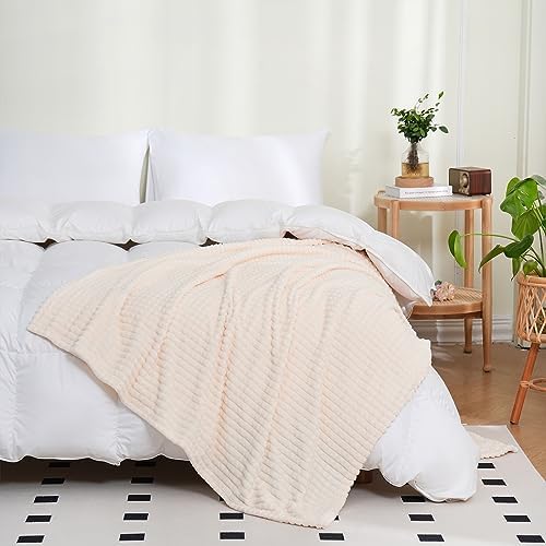 Puncuntex Fleece Blanket Cream White 108"×90" with Square Grid Design - Image 2