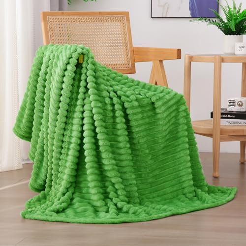 Bright Green Fleece Throw Blanket 50”×60” for Couch Sofa Livingroom by linecooo