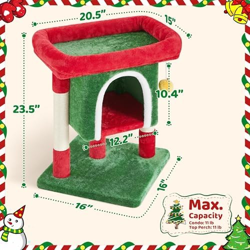 Yaheetech Christmas Themed Cat Tree 23.5in, Small Climbing Tower for Play - Image 3