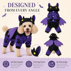 Dog Halloween Clothes, Fleece Bat Costume,Four-Leg Snap Jumpsuit,M - Image 4