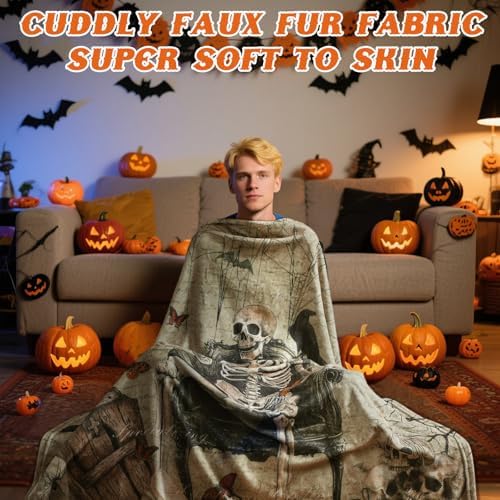 Breling Halloween Ghost Skeleton Flannel Throw Blanket 60"x50" Fuzzy Couch - Image 4