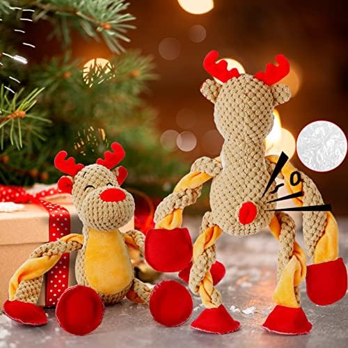 Senneny Christmas Dog Toys, Squeaky Reindeer Plush with Ropes for Tug of War, Durable Interactive Chew Toys for Puppy Small Medium Large Dogs - Image 4