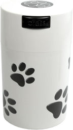 Tightpac Pawvac 1 to 6 Ounces Container, Airtight Pet Food and Treats Storage Jar - Patented Vacuum Seal Container for Pet Food, Treats and other Dry Goods - White with Paws