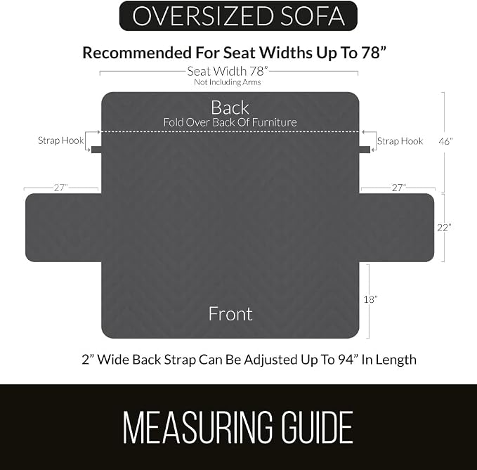 Sofa Shield® Couch Slip Covers for Dogs, Reversible Furniture Protector with Strap, Stain and Tear Resistant Cushion Cover, 78 inch Seat, Machine Washable Slipcover Pets, Cats, Black Gray