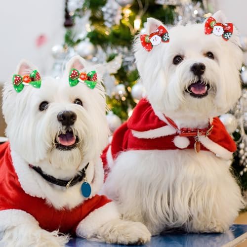 150 Pcs Christmas Dog Hair Bows Puppy Hair Bows Flower with Rubber Bands Bulk Curly Dog Accessories for Xmas Grooming Pet Favor Gift - Image 4