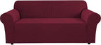 H.VERSAILTEX Stretch Sofa Covers for 3 Cushion Couch Covers Sofa Slipcovers for Living Room Feature Thick Checked Jacquard Fabric with Elastic Bottom, Sofa Large - Burgundy Red