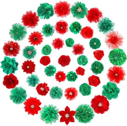 Hoteam 50 Pcs Dog Collar Flowers Bows Accessories, Christmas Red Green by Hoteam