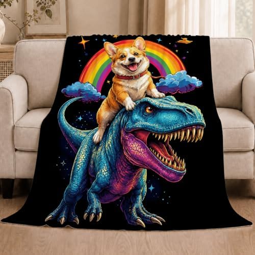 Corgi Blanket Funny Cartoon Corgi Dinosaur Throw Blanket Gifts for Corgi Lovers Girls Boys Kids Men Women Adults Super Soft Cozy Plush Fluffy Fuzzy Fleece Blanket Home Decor 50''X60'' - Image 5