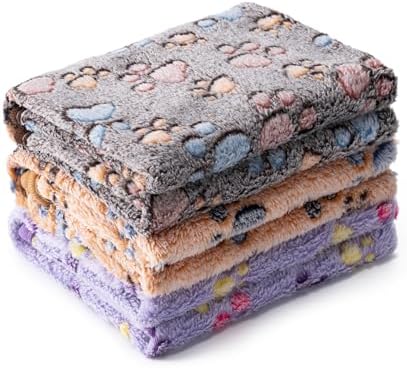 1 Pack 3 Blankets Super Soft Fluffy Premium Fleece Pet Blanket Flannel Paw Printed Throw for Dog Puppy Cat (Small 23x16'', Dark Coffee, Brown, Purple) - Image 2