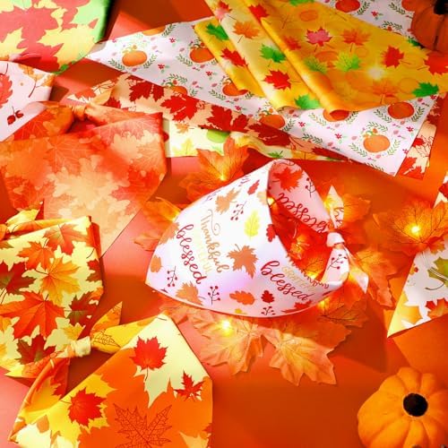 Preboun 50 Pcs Fall Dog Bandanas Bulk, Autumn Pumpkin Maple Leaves Pattern - Image 5
