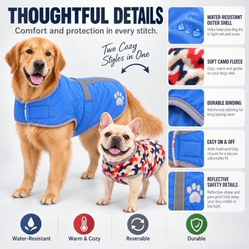Reversible Dog Coat for Extra Large Dogs, Winter Jacket, Blue, 4XL - Image 5
