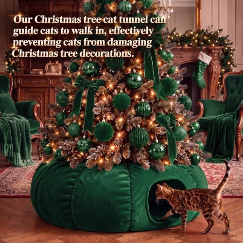 Christmas Tree Cat Tunnel 36 in Donut Bed, Green, Velvet, Fluffy - Image 4