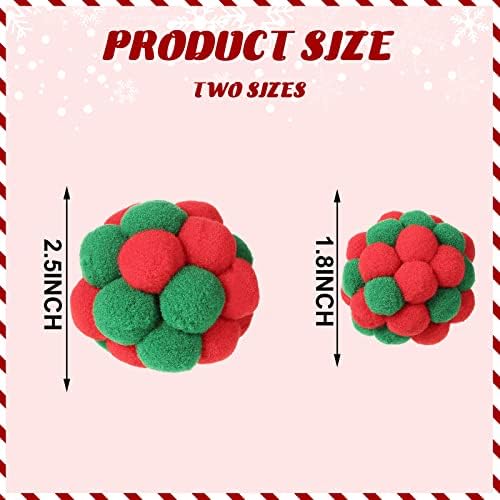 Queekay 6 Pieces Christmas Cat Toy Balls with Bell, 2 Sizes Soft Fuzzy Colorful Interactive Kitten Cat Toys - Image 2