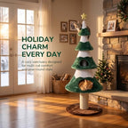 62" Cat Tower for Indoor Cats, Multi-Level Wooden Cat Tree with Sisal Scratching Posts, Cozy Cat Beds & Modern Holiday Design, Green - Image 2