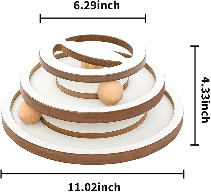 Lulu's world Cat Ball Track Toy with Puzzle Top,Heavy Wooden Kitty Toys | Interactive spinning balls,no installation required,mental physical exercise,not collapse,for indoor,play home enrichment