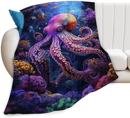 Octopus Blanket Ocean Octopus Throw Blankets Decor Stuff Cozy Flannel Fleece Soft Plush Fuzzy Warm Lightweight Bedding Gifts for Women Girls Kids 50"X40" by Unknown