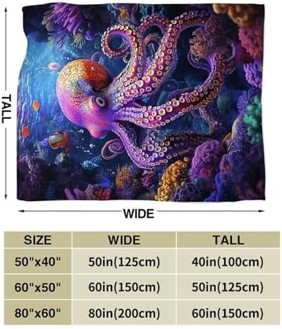 Octopus Blanket Ocean Octopus Throw Blankets Decor Stuff Cozy Flannel Fleece Soft Plush Fuzzy Warm Lightweight Bedding Gifts for Women Girls Kids 80"X60" - Image 6