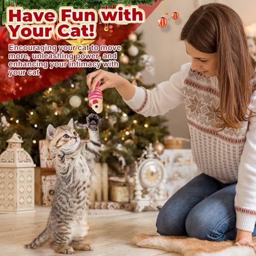 Shappy 5 Sets 55 Pcs Christmas Cat Stocking Toys with Cat Sticks Shaped Santa, Xmas Tree, Yarn Balls, Toy Mouse, Xmas Stocking Pet Set, Interactive Pet Gifts - Image 4