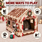 Gingerbread Christmas Cat House, Sweet Hideaway with 2 Scratchers & Catnip - Image 2