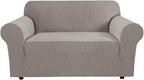 H.VERSAILTEX Stretch Couch Cover Sofa Covers for 2 Cushion Couch 1 Piece Love Seat Covers Washable with Elastic Bottom, Textured Checked Jacquard Fabric (Loveseat 58"-70" Wide, Taupe)
