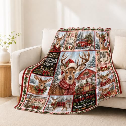 Christmas Deer Throw Blanket Reindeer Snowy Forest Holiday Gifts 60''x80'' - Image 3