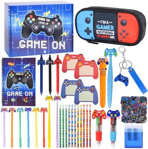Ulema 85Pcs Video Game Stationery Set Gifts for Boys Girls Birthday Gifts and Classroom Rewards Office Supplies with Multi-Coloe Pens, Pencils, Erasers, Sticky Notes etc. by Unknown