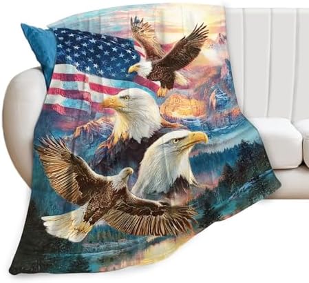 Bald Eagle Blanket for Boys Men Girls Women Soft Cozy Fleece American Flag Eagles Throw Blankets Gifts Warm Flannel Plush Lightweight Patriotic Decor for Couch Bed Sofa 50"X40" - Image 2