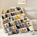 Black Cat Throw Blanket Book Cat Bookshelf Stuff Gifts for Kids Girls Boys Adults Women Men Soft Cozy Warm Plush Fluffy Fuzzy Fleece Blanket Decor 50''X60'' by Fuzawet