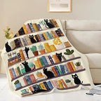 Black Cat Throw Blanket Book Cat Bookshelf Stuff Gifts for Kids Girls Boys Adults Women Men Soft Cozy Warm Plush Fluffy Fuzzy Fleece Blanket Decor 40''X50'' - Image 2