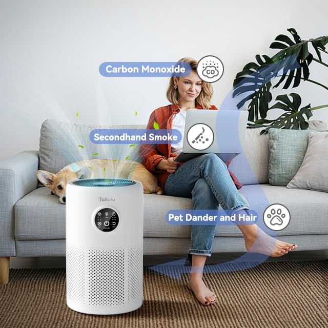 Tailulu Air Purifiers for Home Bedroom with Washable Filter Up to 1360 Ft² | HEPA Air Purifiers Large Room for Pet Dander Smoke Odor Dust Pollen with Timer Fragrance Sponge Sleep Mode
