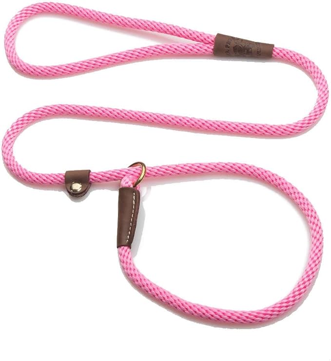 Mendota Pet Slip Leash - Dog Lead and Collar Combo - Made in The USA - Pink, 3/8 in x 4 ft - for Small/Medium Breeds