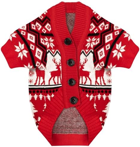 Dog Christmas Sweater Red Plaid Cardigans Dog Christmas Outfit Soft Warm Knitted Pet Clothes Cold Weather Puppy Clothes for Small Medium Large Dogs Cats - Image 3