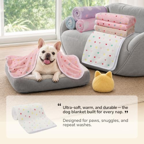 1 Pack 3 Blankets Super Soft Cute Dot Pattern Pet Blanket Flannel Throw for Dog Puppy Cat Dot (Large(41x31), Beige/Brown/Pink) - Image 4