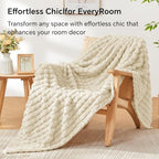 BEDELITE 3D Checked Beige Fleece Throw Blanket for Couch, 50x60 Inches - Image 3