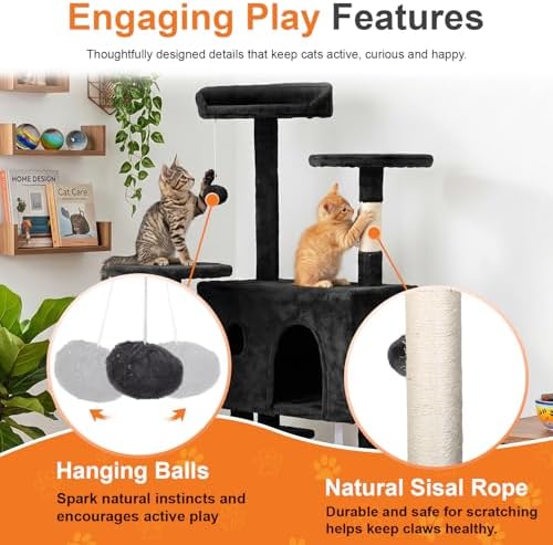 FDW | 70" Cat Tree Tower | Dark Gray | Multi-Level Indoor Activity Center - Image 4