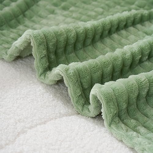 Puncuntex Fleece Throw Blanket Sage Green 60"×80" with Square Grid Design - Image 5