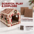 Gingerbread Christmas Cat House, Sweet Hideaway with 2 Scratchers & Catnip - Image 4