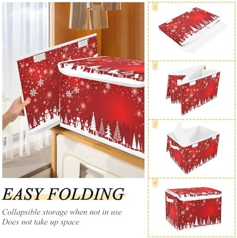 Bolaz Storage Bins with Lids and Handles, Christmas Tree Snowman Storage Box Storage Basket with Cover Collapsible Organizer Containers for Home Closet, Shelves - Image 4