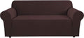 H.VERSAILTEX Stretch Couch Covers for 3 Cushion Couch Sofa Pet Friendly Soft Covers for Couches Feature Thick Checked Jacquard Fabric with Elastic Bottom, Sofa Large - Chocolate