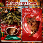 Christmas Cat Tunnel Tree Skirt – Warm Flannel Donut Tunnel Bed with Soft Cushion & Hanging Ball Toy, Peekaboo Cat Cave Under Tree for Indoor Cats to Prevent Christmas Tree Falling, Plaid Red - Image 5