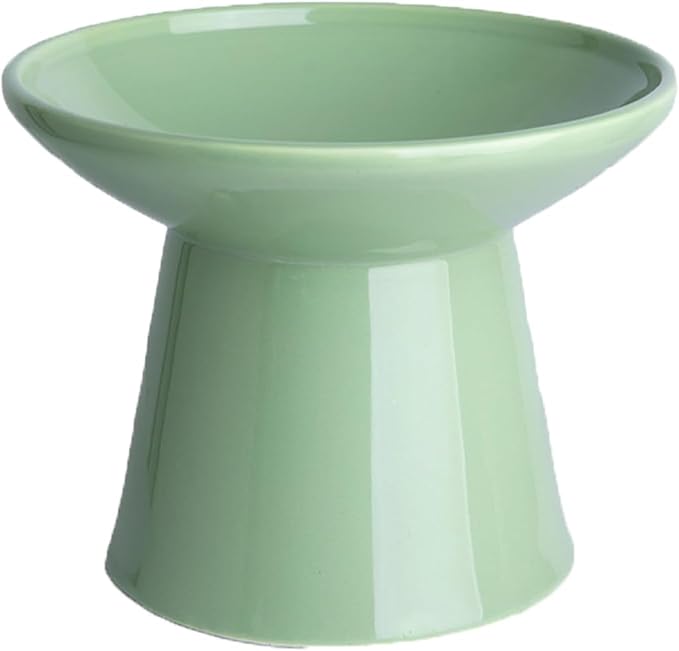 Ceramic Elevated Cat Bowls - 6.2 Inch Extra Wide Raised Cat Food and Water Bowl Set for Indoor Cats, Whisker-Friendly Ceramic Cat Dish for Elder Big Cats & Small Dogs,Green,1 Pack